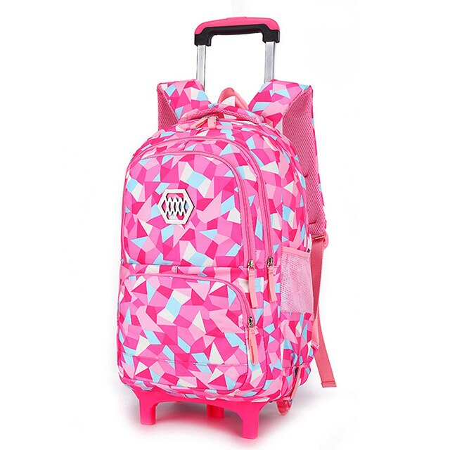 Grote Capaciteit Trolley Rugzakken Kind Schooltassen Voor Tienermeisjes Jongens Waterdichte School Rugzak Kids Reizen Wielen Zak: Rose red-2 wheels