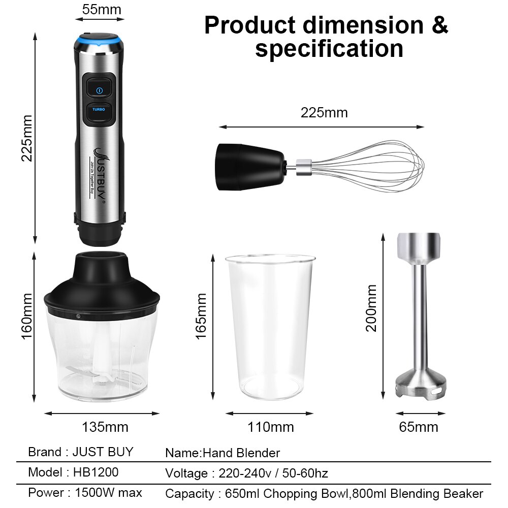 4 in 1 1200W Electric Stick hand Blender mixer Hand Immersion Egg Whisk Mixer Juicer Meat Grinder Food Processor