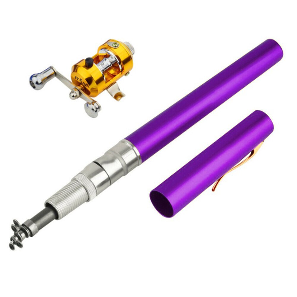93cm Pen Shaped Fiberglass Ice Rock Fishing Rod Portable Lightweight Mini Telescopic Raft Fishing Pole Gear Tackle: Purple