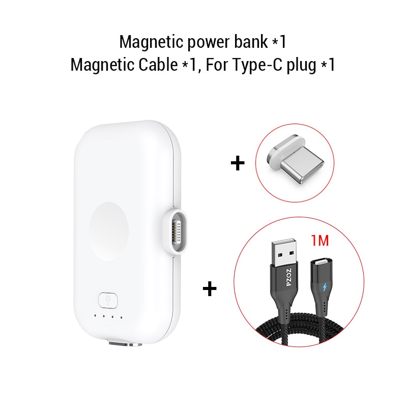 PZOZ Magnetic Power Bank For iPhone Micro USB Type C 1200mAh Mini Magnet Charger Power Bank For iPhone iPad Xiaomi Huawei Phone: White For Type-C