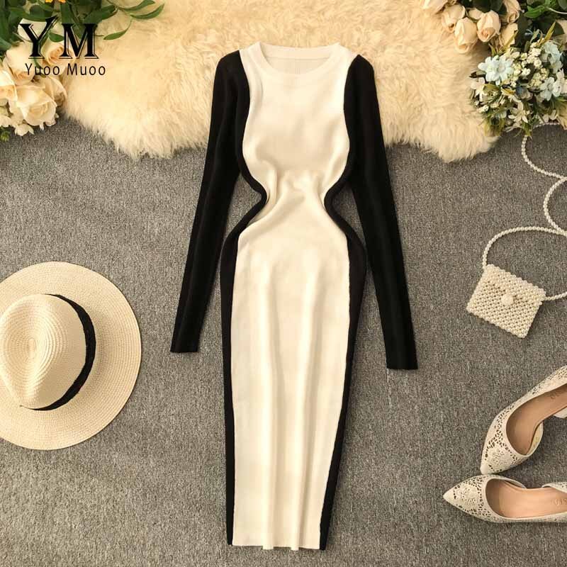 YuooMuoo Women Contrast Color Bodycon Dress Ins Ko... – Grandado