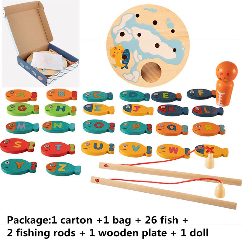 Magnetic Magnetic Wooden Fishing Game Toy for Toddlers - Alphabet Fish Catching Counting Preschool Board Games Toys for 2 3 4