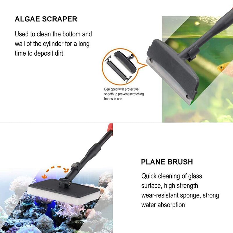 Cleaning Tool 6 in 1 Fish Tank Cleaning Kit Algae Scraper Scrubber Pad Adjustable Long Handle Fish Tank Cleaning Kit
