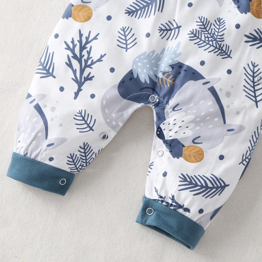 Nyfödda babykläder pojkar klumpar söta träd varg tryckt långärmad vinter bomull barn jumpsuit lekdräkt outfits kläder