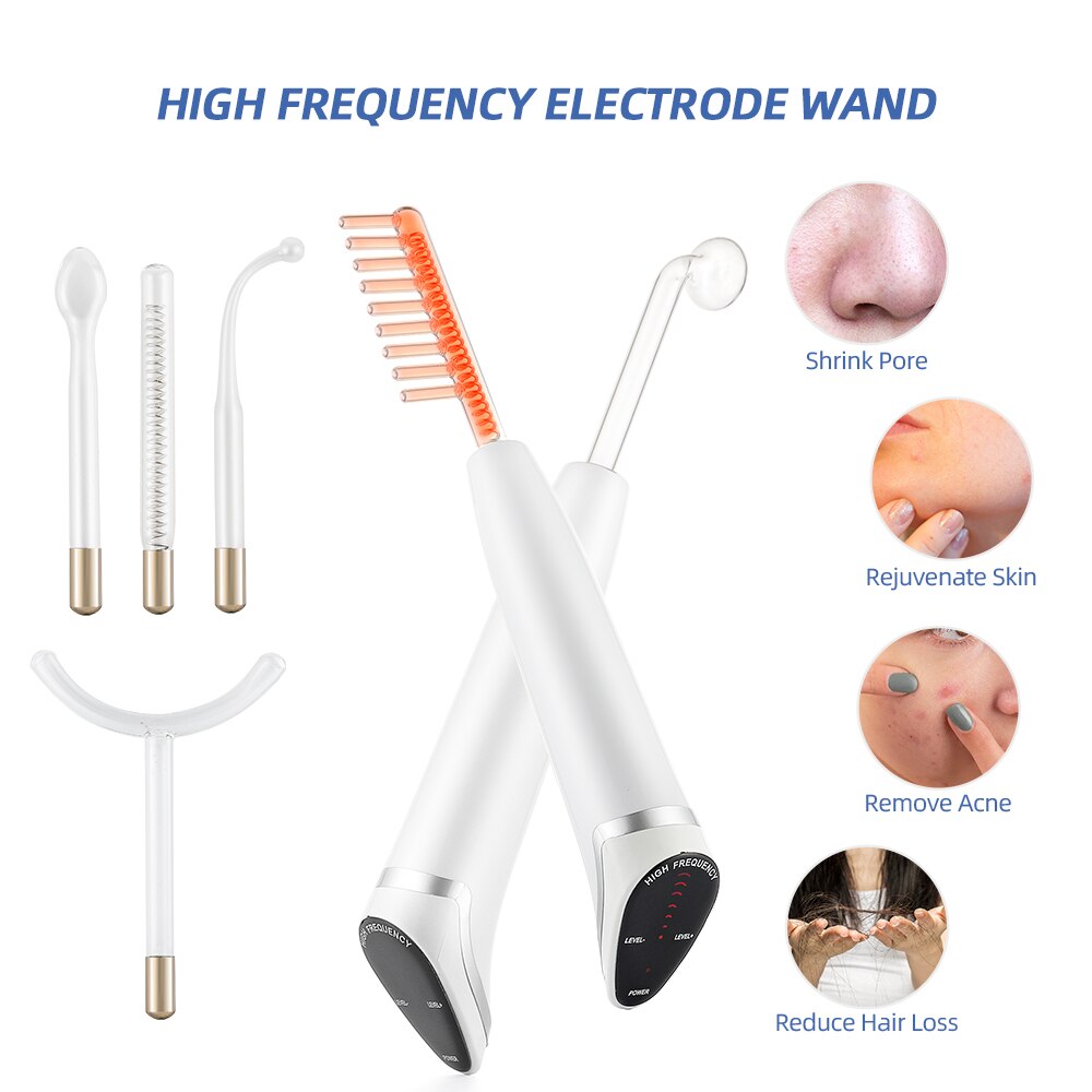 Upgraded 6 in1 High Frequency Electrode Wand With LED Display Glass Tube Acne Spot Remover Skin Care Face Hair Care Spa Tool