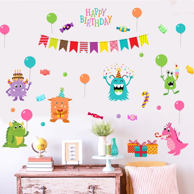 Tofok Happy Cute Cartoon Monster DIY Wall Sticker Removable Home Decoration Children Room Nursery Mural Decals Poster