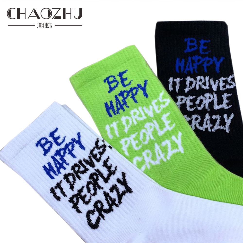 Chaozhu Mannen Mode Grappige Woorden Worden Gelukkig Het Drives Mensen Crazy Engels Stretch Casual Mannelijke Sokken Winter Fall katoen Gebreide