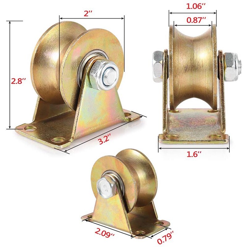 4 stk. 2 tommer u-type rillehjul kraftig hjul til omvendt spor rullende port industrielle maskiner wire reb rail