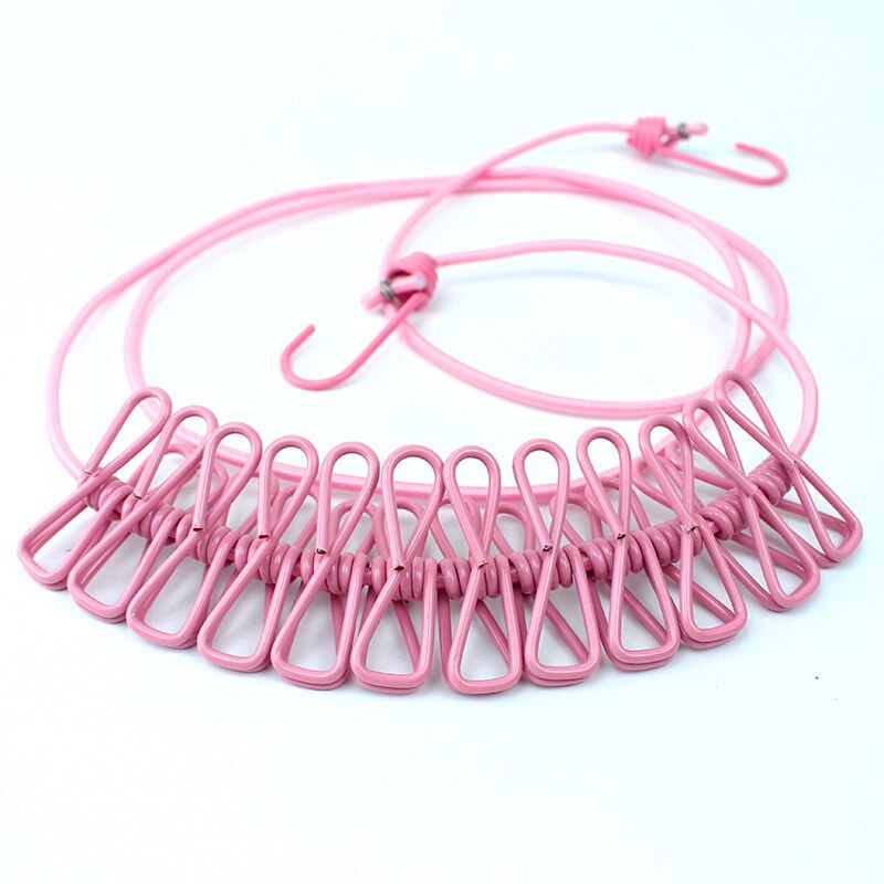 180cm Portable Travel Clothesline Multifunction Drying Rack Clothes Line with 12 Clips Cloth Hangers Steel Clothes Line Pegs: pink