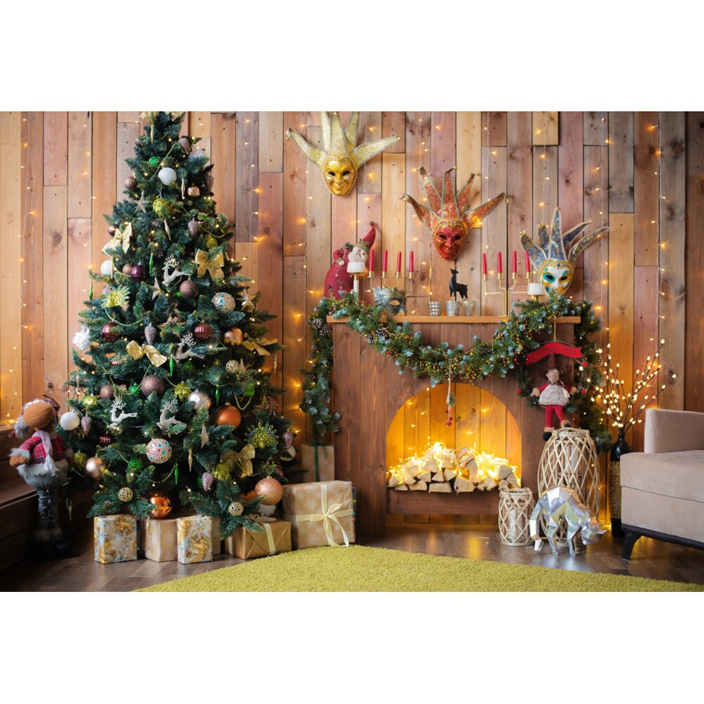 Christmas Backdrop Photography Star Lantern Tree Bulb Light Wood Floor Carpet Baby Party Photo Background Photocall Photo Studio: Default Title