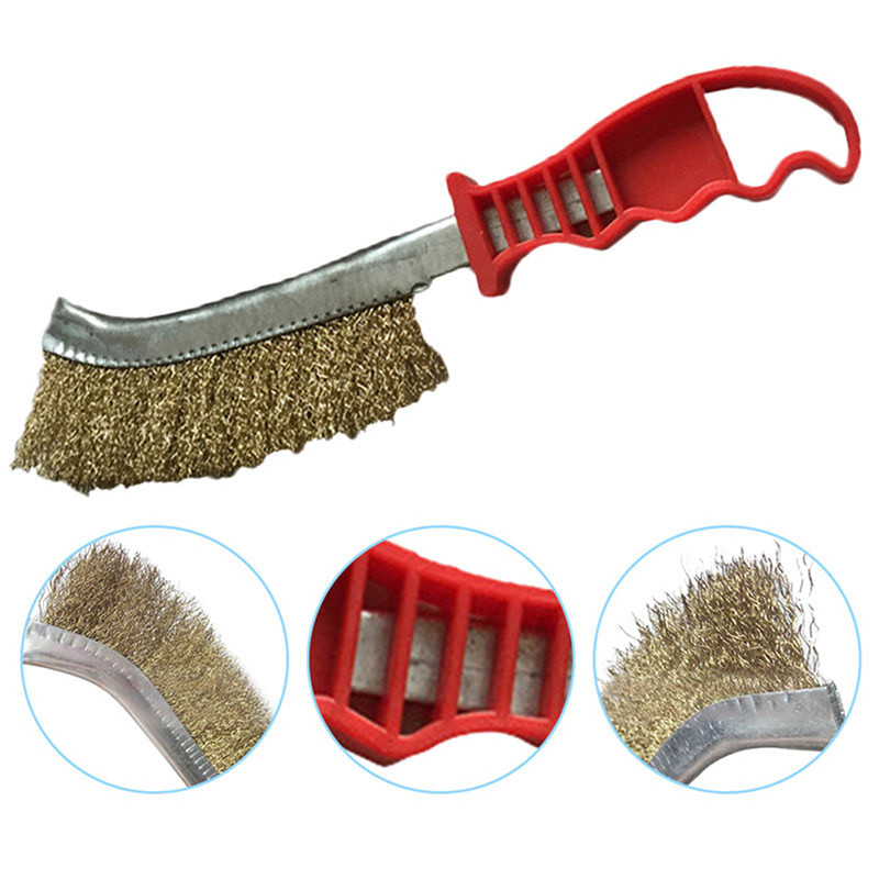 Red Handle Steel Wire Brush Copper Plating Derusting Brush Barbecue Mesh Cleaning Accessories