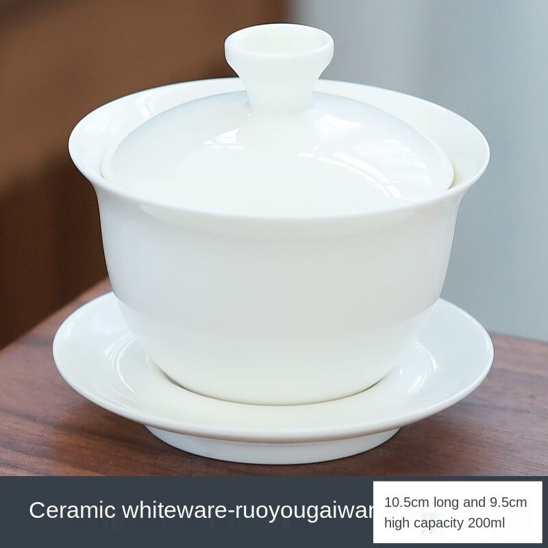 Tueen-cuenco de té de Jade, Taza de cerámica grande con contorno de porcelana blanca en dorado, para infusiones, Kung Fu: D 200ml / Single tureen