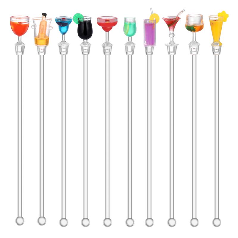 Ounona 10 Stuks 23Cm Cocktail Drink Mixer Bar Roeren Mixing Sticks Met Kleurrijke Miniatuur Ronde Kraal Mixing Stick Willekeurige: Default Title