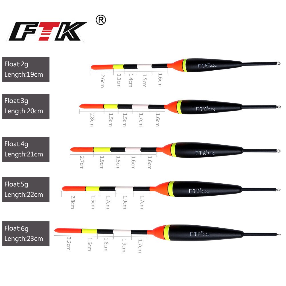 FTK – lot de 5 flotteurs de pêche en sapin, peche en mer flotteur peche bouchon de peche floteur float tube peche bouchon peche flotteur de peche en bois de , 2g – 6g, pour la mer, accessoires en plastique