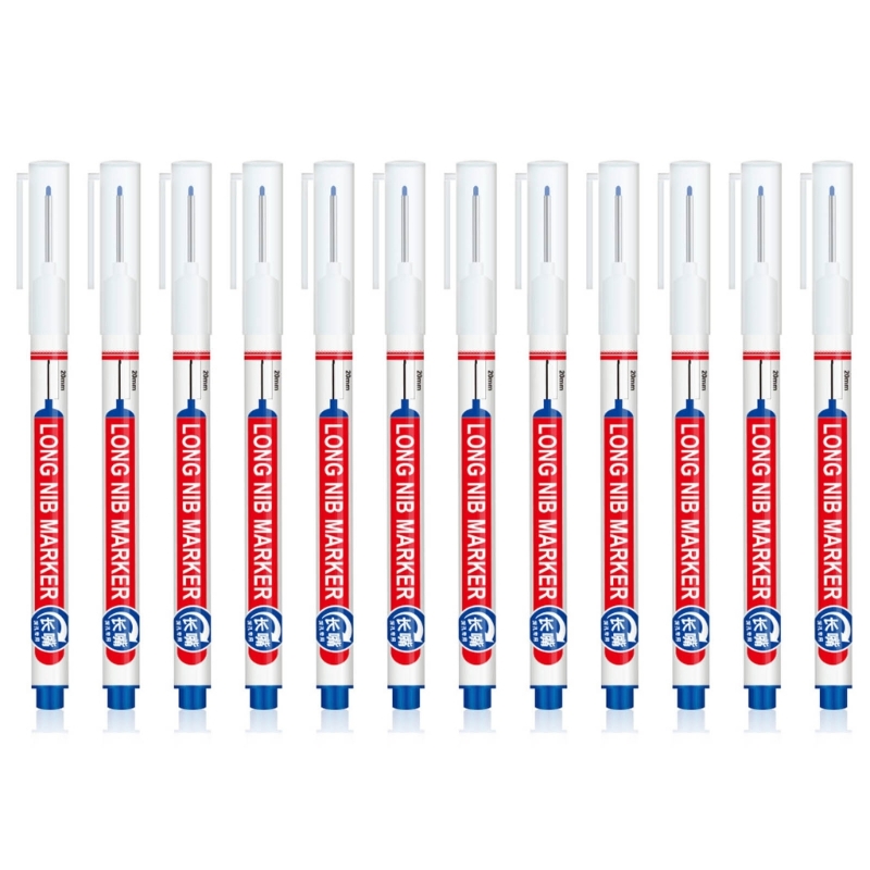 12 pennarelli per carpentiere a base olio con punta lunga, pennarelli con profondo da 20 mm: Blu