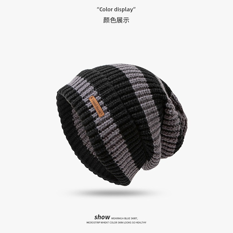 Girl Knitted Beanie Hat Woman Skullies Beanies Winter Warm Hats Bonnet Striped Wool Caps Soft Baggy Beanies gorro: green