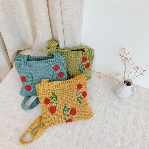 Leuke Cherry Kinderen Kleine Handtas Gebreide Wollen Baby Meisje Schoudertas Winter Vintage Jongen Kids Mini Portemonnee Messenger Bags