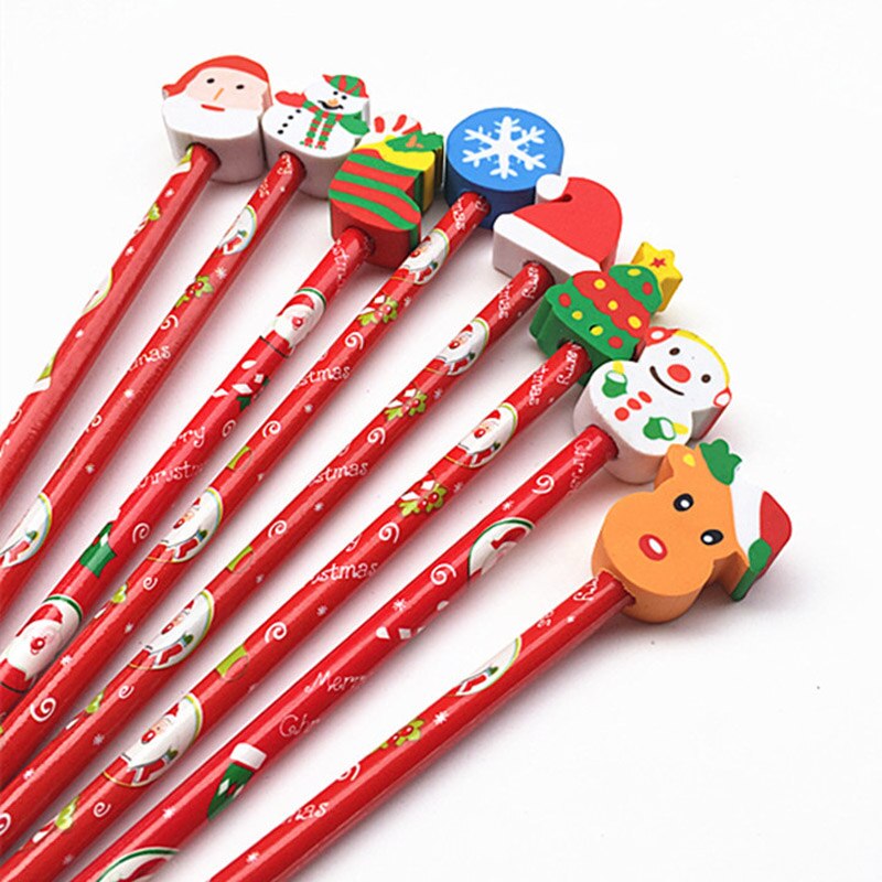 8Stck Kreative Weihnachten Bleistift Schreibwaren Weihnachten Bleistift Radiergummi einstellen Weihnachten Schüler Art Büro &Ampere; Schule Liefert