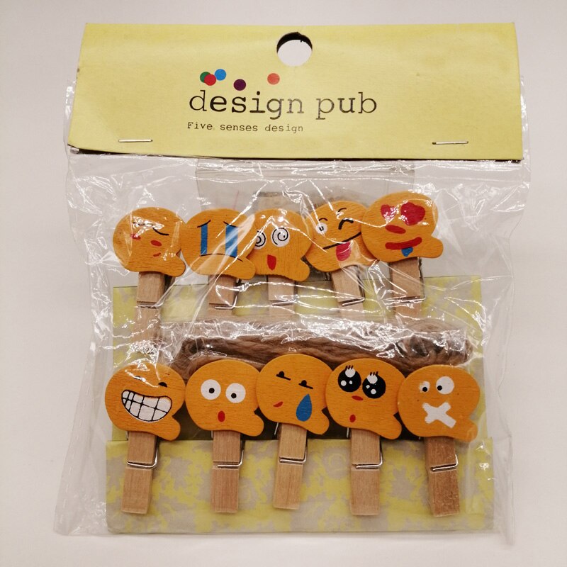 10pcs/bags Clothes Clip Wooden Clips 35mm Decoration Craft Natural Pegs Mini Clothespin Wooden Clip for Clothes Hair Accessories: Smiley cry