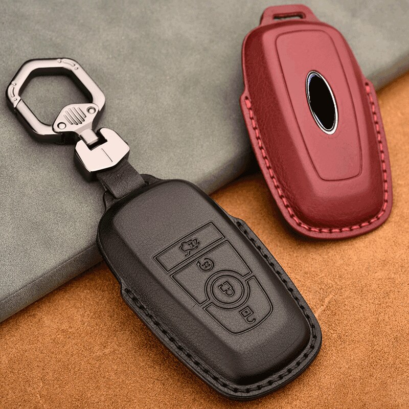Retro Leather Remote Key Fob Holder Cover Case For Ford Edge Fusion Mustang Explorer Expedition F150 F250 F-350 F-450 keyless