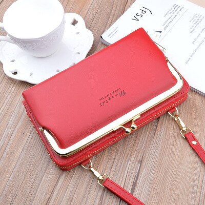 Vrouwen Tas Grote Scherm Telefoon Tas Vrouwen Portemonnee Lange Rits Schoudertas Mode Messenger Bag Portemonnee Lederen Crossbody portemonnee: Red
