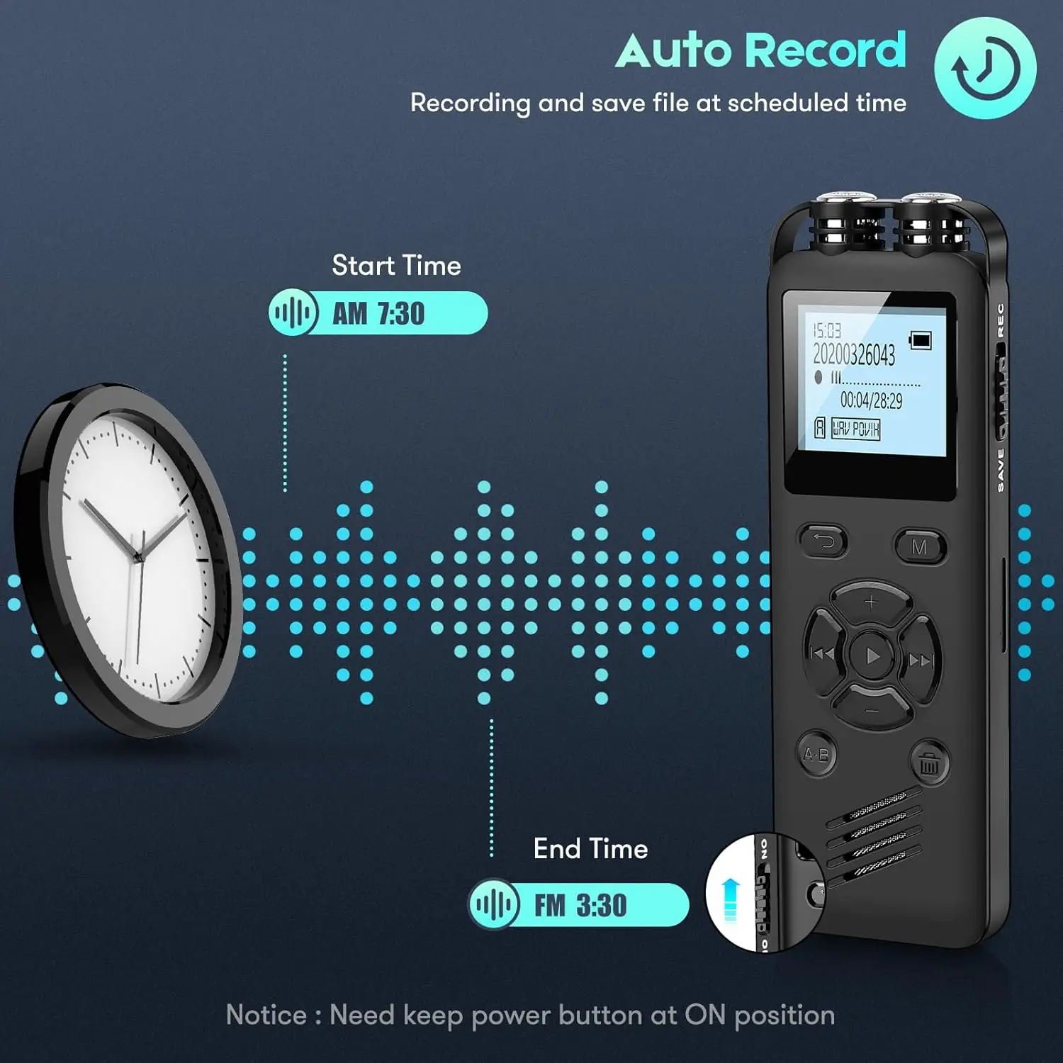 Digitaler Diktiergerät, 64 GB, Diktiergerät mit Wiedergabe und sprachaktivierten Rekordern, Diktiergerät, Audio-