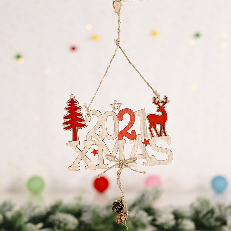 1Pc Merry Christmas Wooden Pendant Ornaments Year Christmas Tree Wall Hanging Decorations door hanging pendant: A
