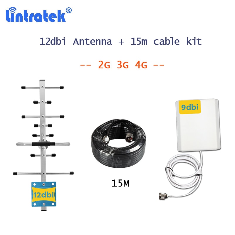 Lintratek – antenne extérieure Yagi 12dbi + panneau 9dbi + câble de 15m, ensemble d&#39;accessoires pour Booster de Signal cellulaire 2g 3g 4g