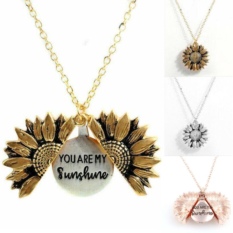 You Are My Sunshine Open Locket Sunflower Necklace Boho Jewelry Stainless Steel Friendship Bff Letter Necklace Collier