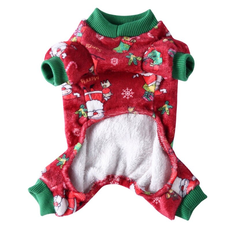 Animais de estimação roupas de natal 4-legged inverno frio padrão dos desenhos animados traje tempo cachorro quente macacão para filhote de cachorro pequeno médio cães