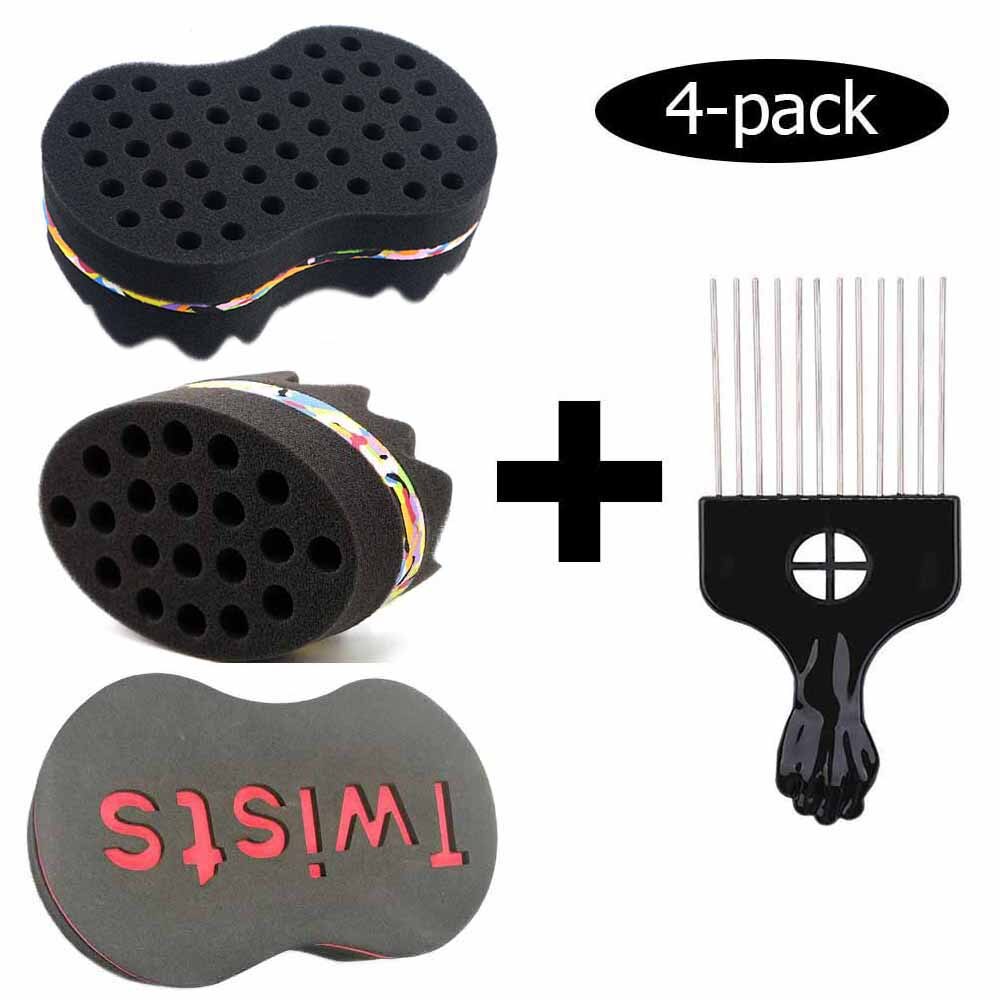 Hårsvamp børste magisk barber twist curl svamp dreads låsning afro coil kam tornado plejeværktøj (4 stk.): 4 stk flerfarvet