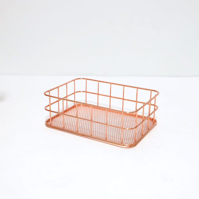 Panier de rangement en fer forgé Rose doré, panier de rangement en métal, porte-stylo, de bureau, de papeterie de finition: ROSE GOLD-S-FANG