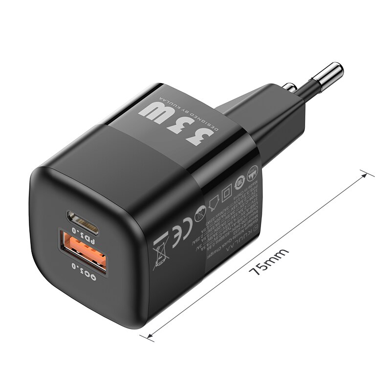 Kuulaa Usb C Lader 33W Gan Type C Pd Snel Opladen Voor Iphone 13 12 11 Max Pro Xs 8 Plus Voor Ipad Air 4 Ipad Mini: EU Black