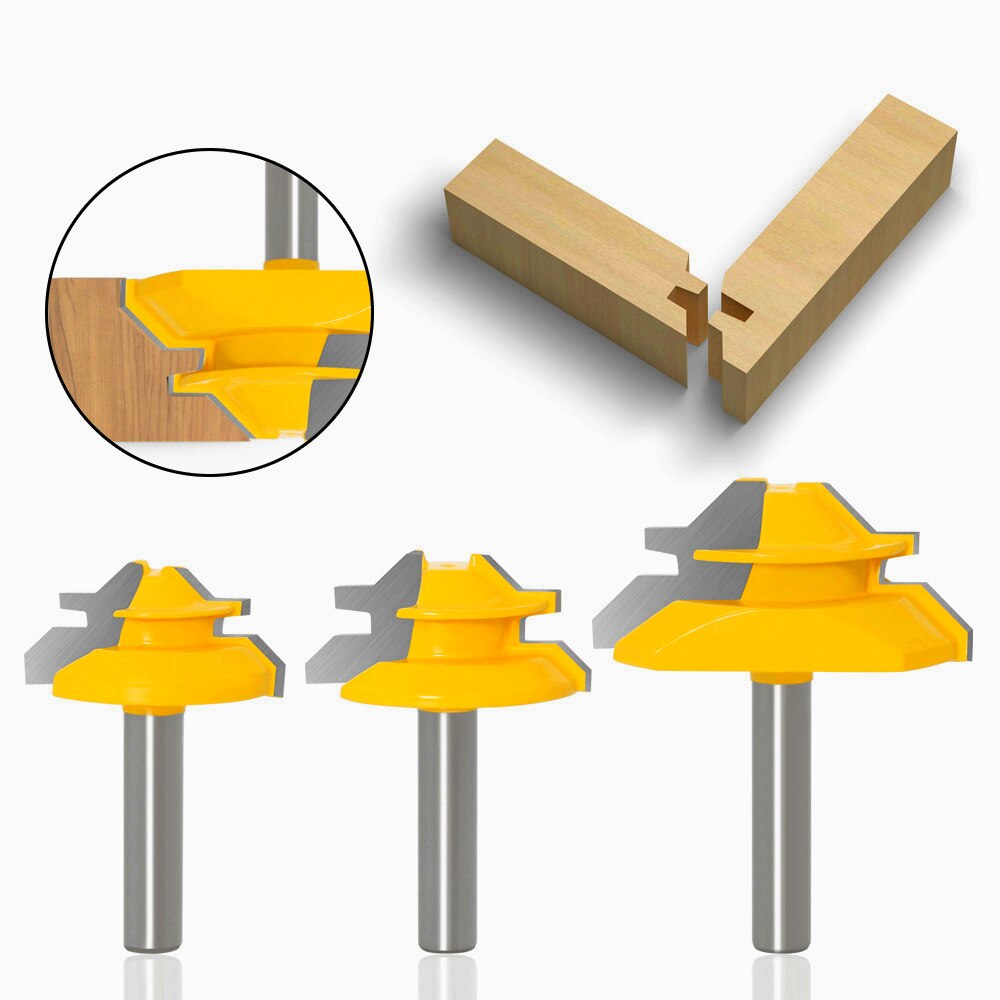 6 To1/2inch Shank 45 Degree Lock Miter Router Bit Woodworking Tenon Milling Cutter Tool Drilling Milling for Wood Carbide Alloy