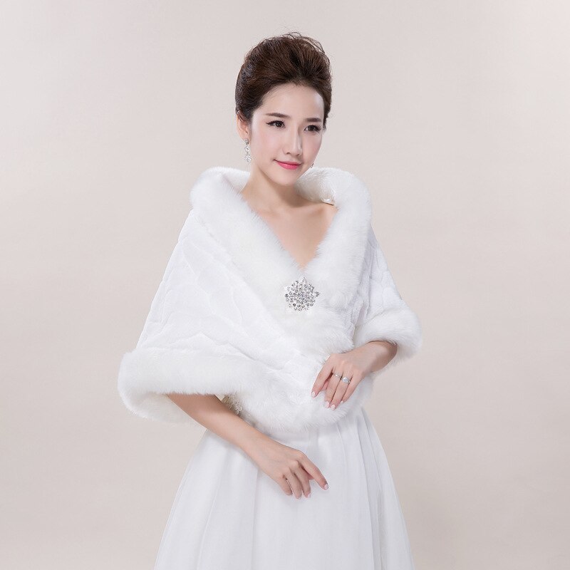 Châle de mariage pour mariée, hiver en fourrure de Fax, blanc Cape enveloppante de mariage avec vestes de mariée en cristal, manteaux de mariage