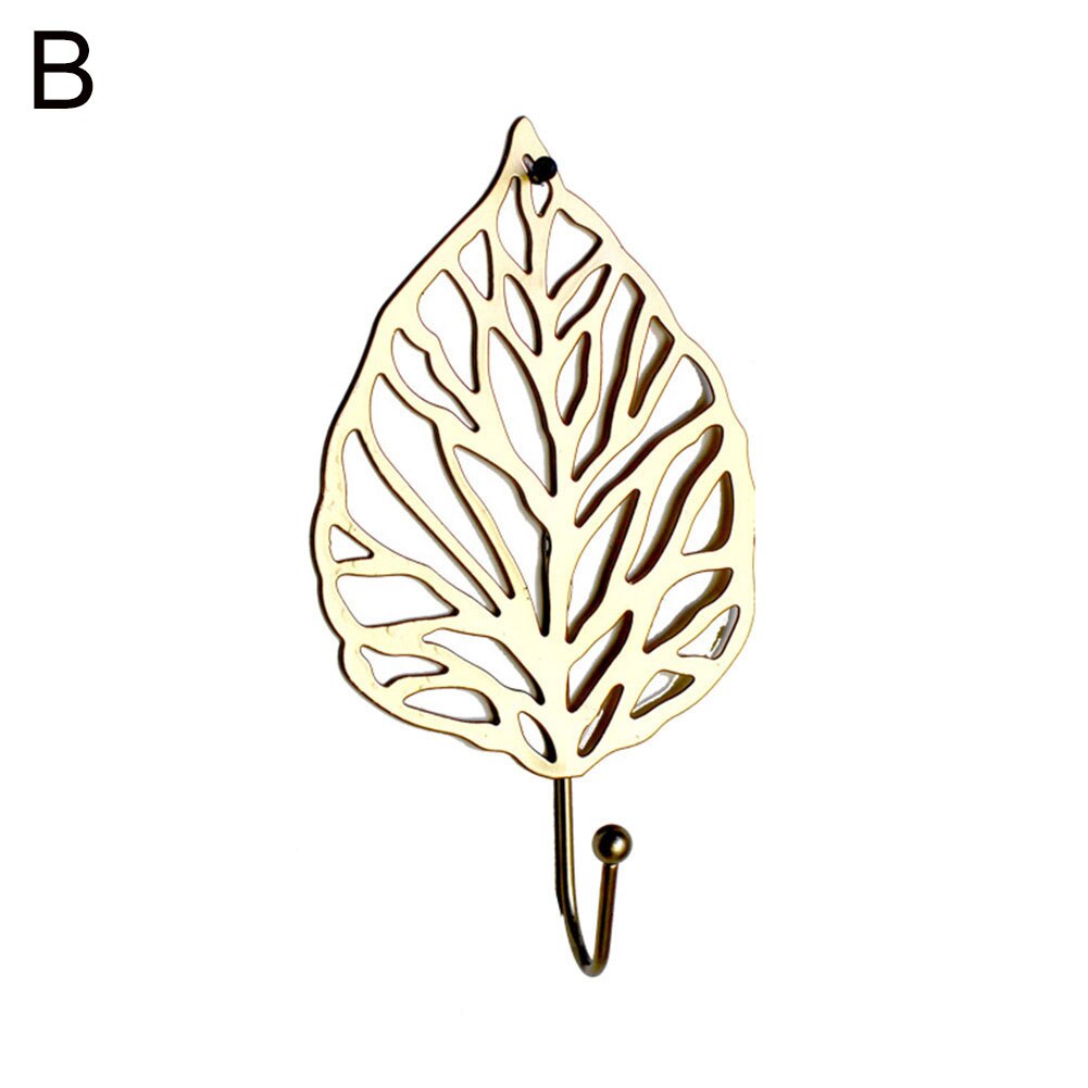 Metal Leaf Shape Wall Mounted Hanging Hook for Home Living Room Wardrobe Clothes Hat Scarf Key Bag Hanger Rack Wall Decoration: Golden B