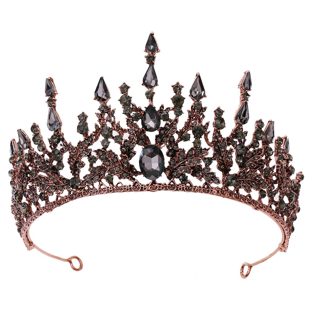 Tiara de cabelo para noiva, tiara de cristal de bronze retrô barroca para noiva, coroa, strass paga, diadema, tiara de véu para casamento, acessórios de cabelo: Bronze Black