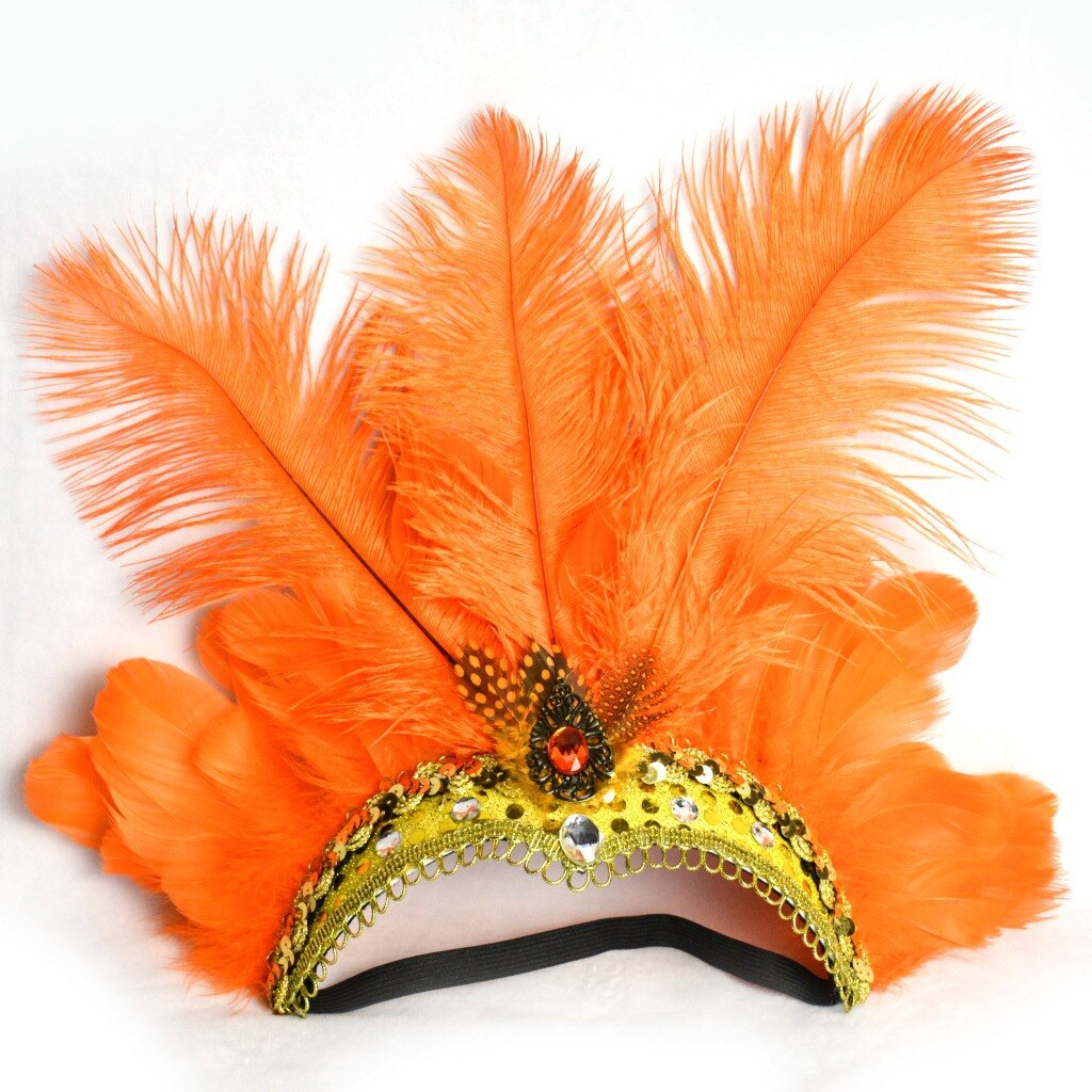 LED Glowing Feativel Hairband Female Feather Headband Hair Accessories Headdress Halloween Decoration Crown Neon Party: orange / light up