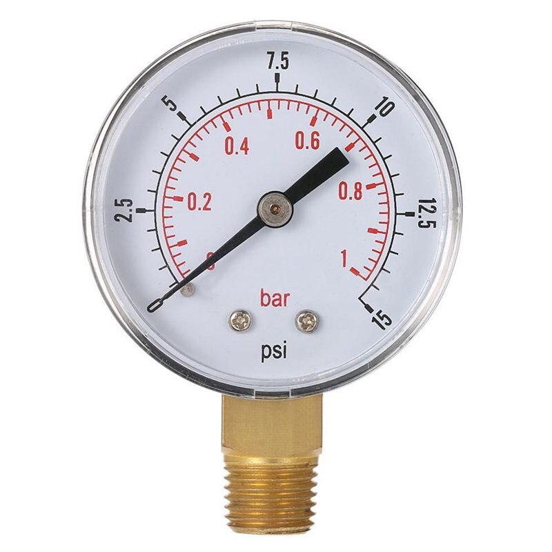 Manomètre Eau/Gaz 60PSI 4Bar - 1/4" NPT - Montage Inférieur - Pour Piscine, Compresseur...