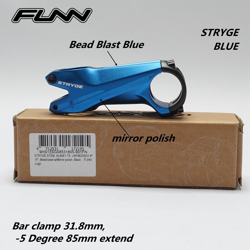 FUNN STRYGE 3D FORGE Cross country enduro all mountain bike stem, -5 degree ,bar clamp 31.8 mm,85mm extend 28.6 steer tube: Blue