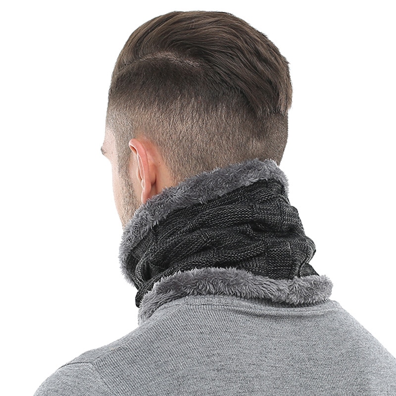 AETRUE Winter Men Scarf Ring Winter Scarves For Men Women Warp Thick Collar Neck Snood Shawl Plaid Warm Fur Soft Male Scarves