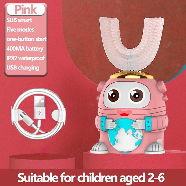 U-shaped Electric Toothbrush Kids Smart 360 Degrees Silicon Automatic Ultrasonic Teeth Tooth Brush Cartoon Pattern Children: 03
