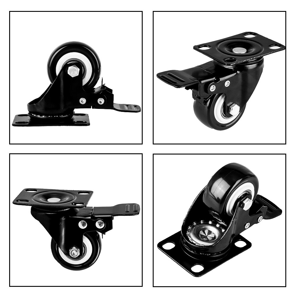 Office Chair Caster Wheels 2 inch Duty Plate Casters with Safety Brake No Noise Lockable 360 Degree Wheels Furniture Hardware