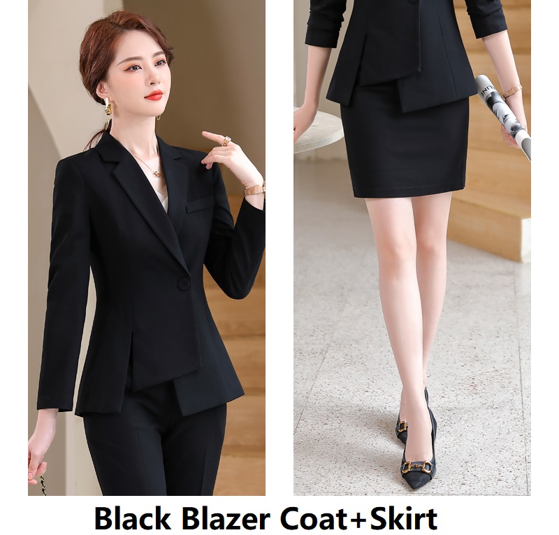 Asymmetric Size S-4XL Women Pant Suit Blue Purple Black Two Pieces Set Single Button Blazer With Trouser For Spring: XXL / black