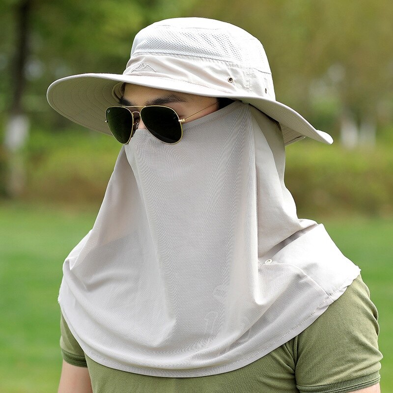 Höstsolhatt män kvinnor hinkhatt med nackskydd utomhus uv-skydd stort brett rand vandringsfiske mesh andas mössa: Qj1297k