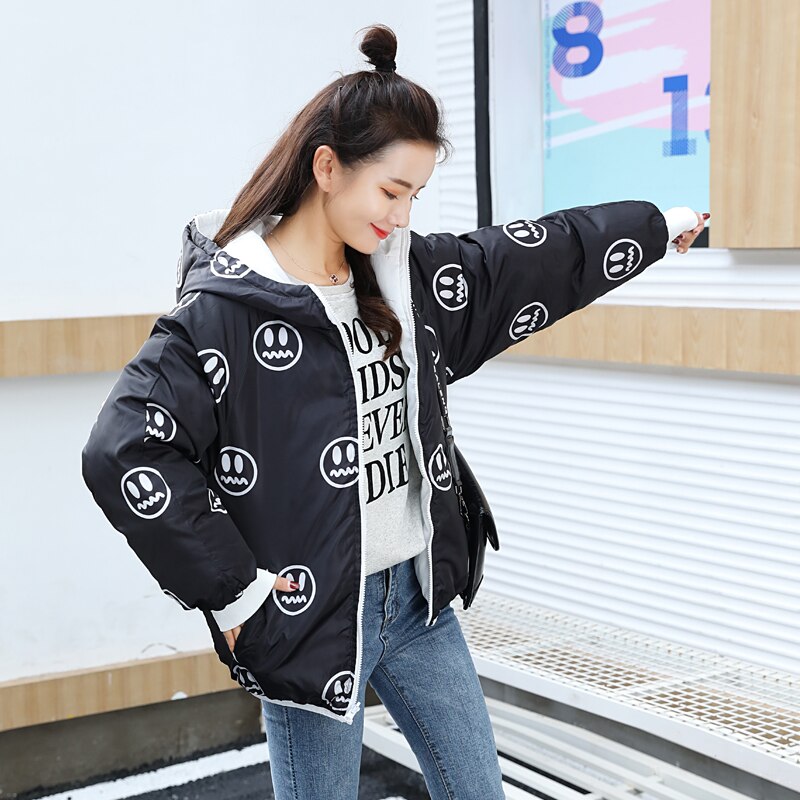 Winter damesjas, beide kanten te dragen, koreaanse stijl, plus size parka, losse dikke capuchon, casual bovenkleding, damesjassen