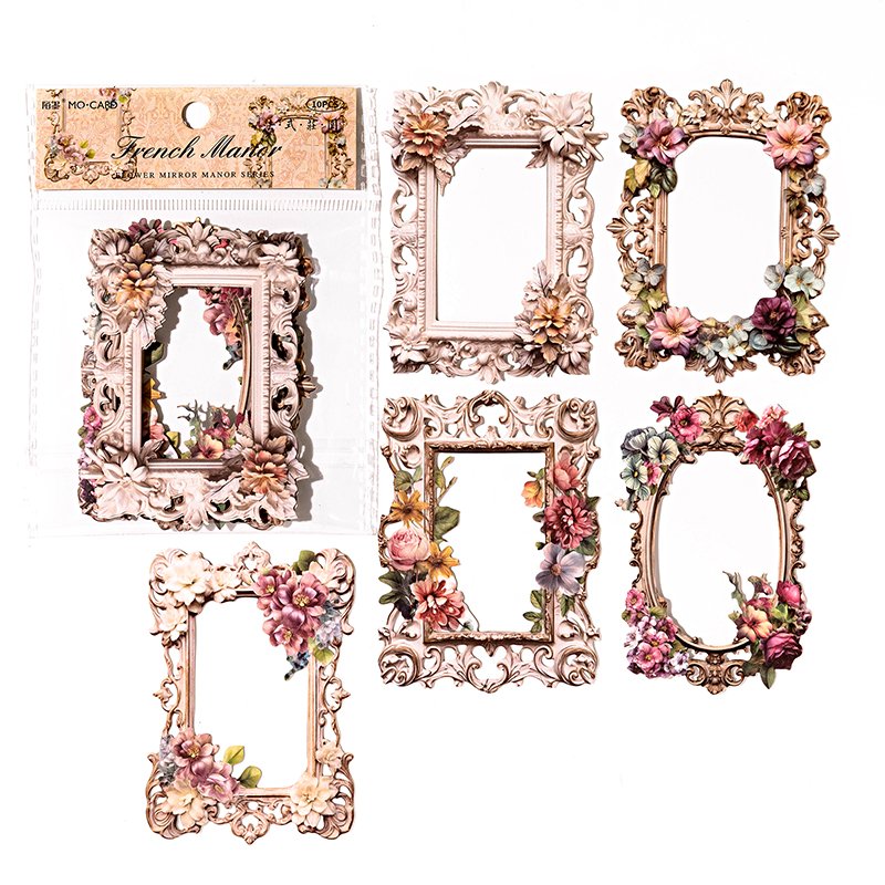 10 unids/pack Vintage flores ahuecadas borde Collage tarjeta alivio estilo europeo y americano manual Material decorativo papel: Gris claro