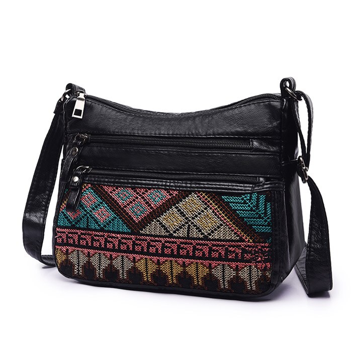 Annmouler Brand Women Crossbody Bag Soft Shoulder Bag Washed Leather Women Purse Patchwork Small Bag Tribal Flap Bag: Color No 4