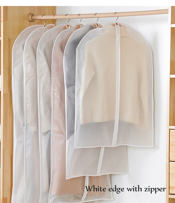 Husholdningstøj støvdæksel garderobe frakke opbevaringsdæksel hængende dragt beskytte vandtæt arrangørpose hængende støvdæksel: Med hvid lynlås / 60 x 80cm