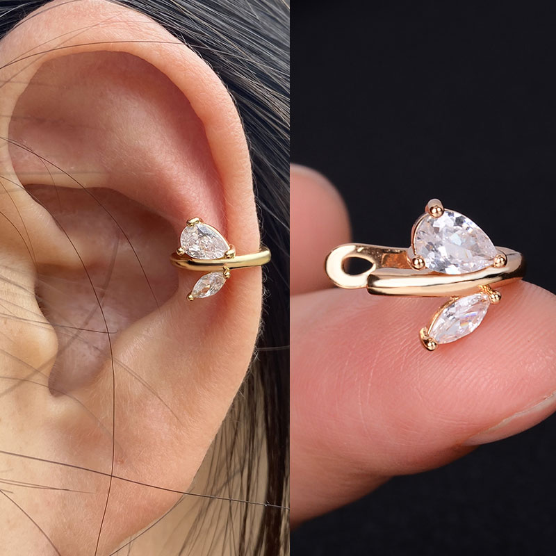 Goud Kleur Leaf Clip Earring Voor Vrouwen Zonder Piercing Vintage Crystal Bloemen Oor Manchet Regenboog Oorbellen Meisjes Sieraden